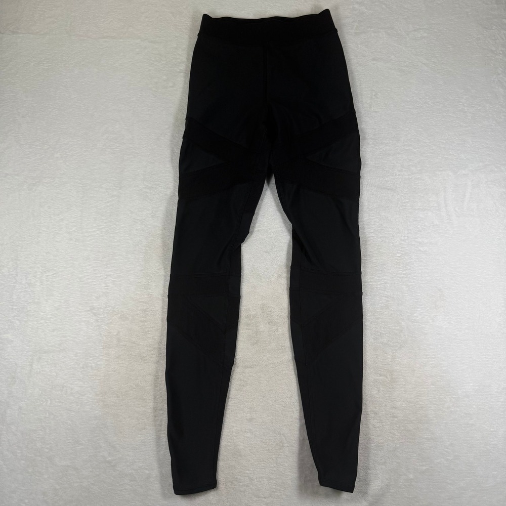 Alo Yoga High-Waist Moto Legging Black Ribbed Mesh Performance W0245R Size XS